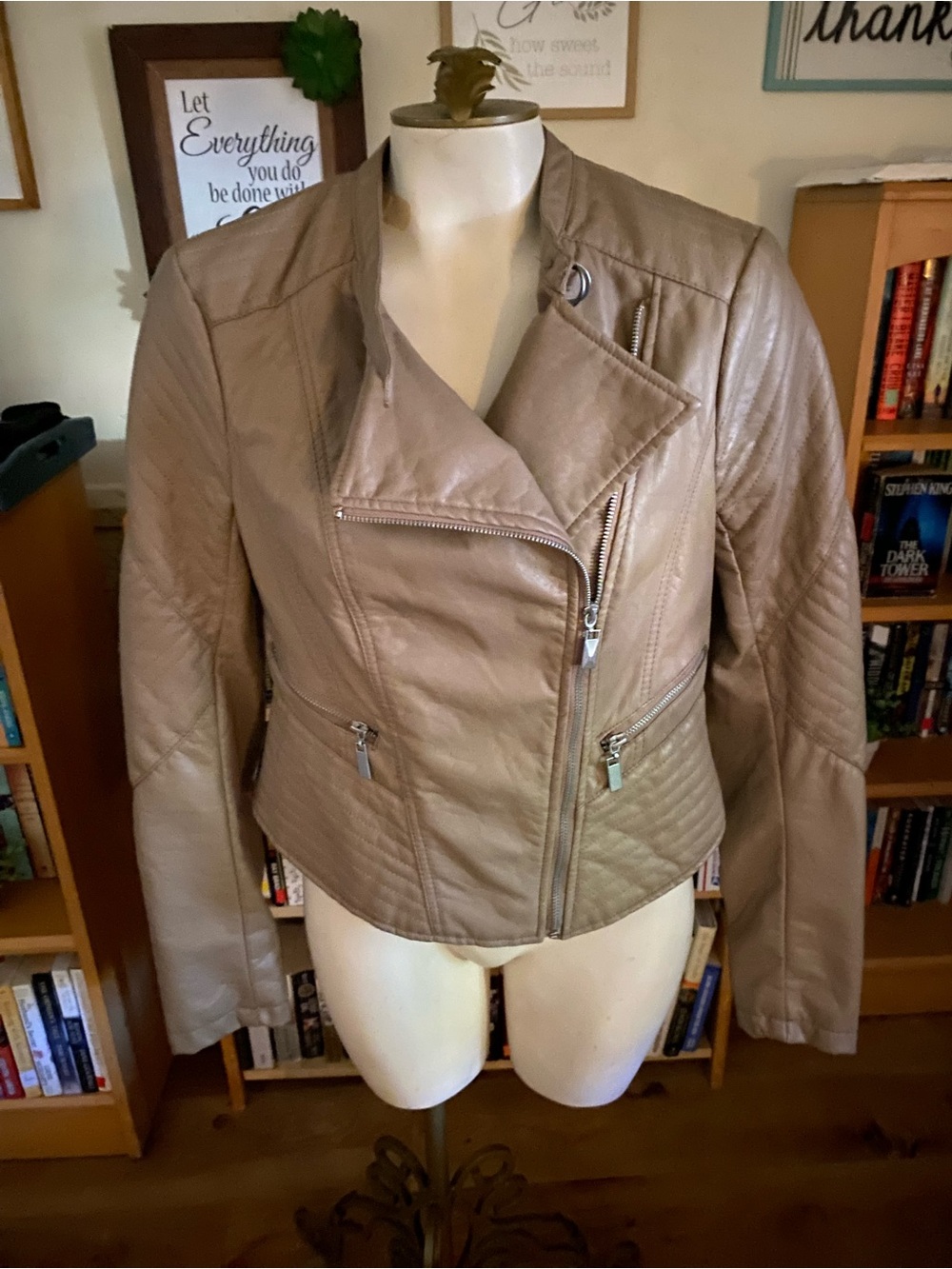 Wet Seal Taupe Faux Leather Asymmetrical Moto Jacket
